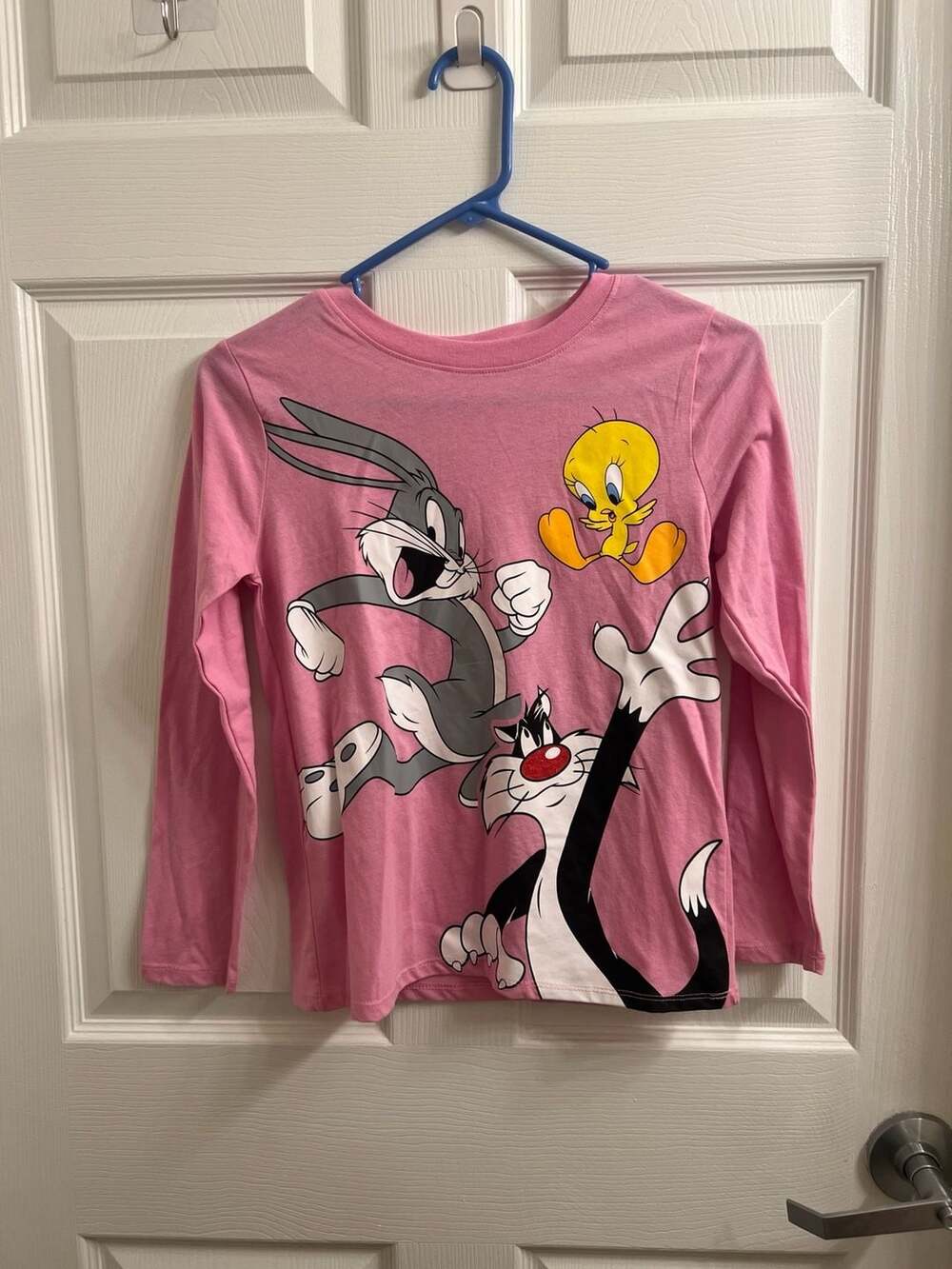 Looney Tunes Long Sleeve Shirt Girls Size L Pink Bugs Bunny Retro What’s up Doc?